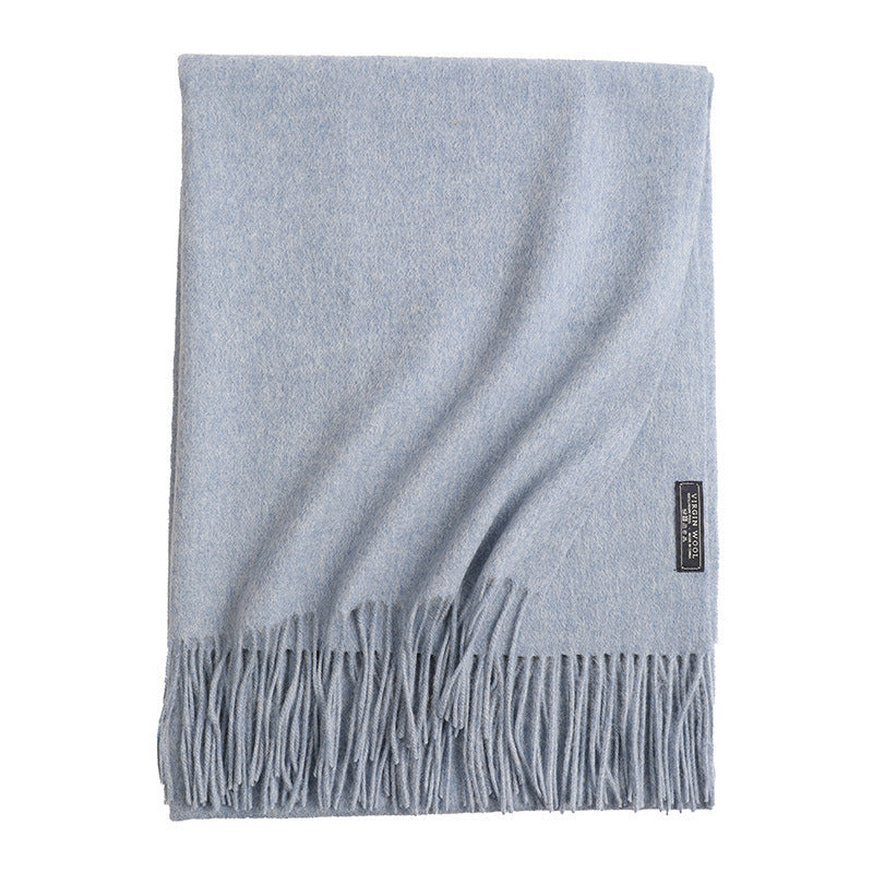 Women’s Solid Color Wool Tassel Scarf – Thick, Warm, Elegant Accessory