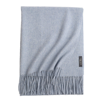 Women’s Solid Color Wool Tassel Scarf – Thick, Warm, Elegant Accessory