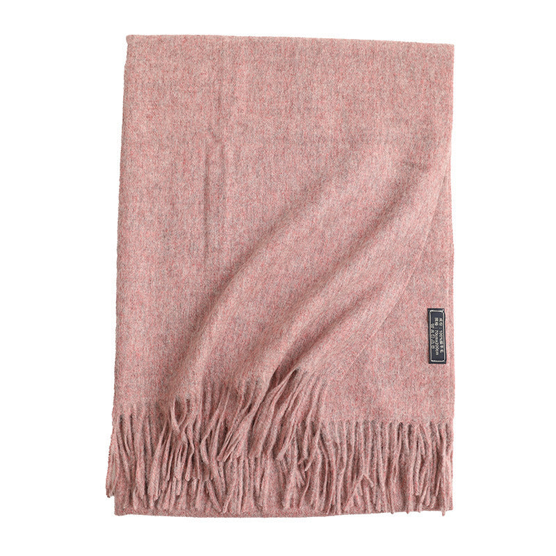 Women’s Solid Color Wool Tassel Scarf – Thick, Warm, Elegant Accessory