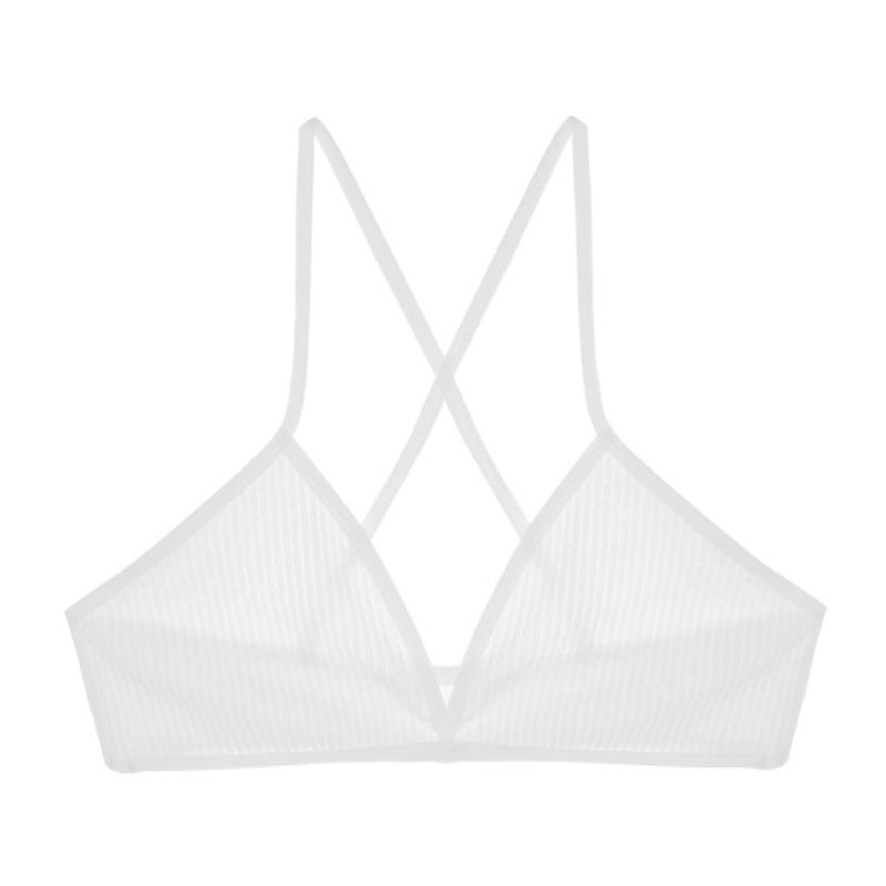 Ultra Thin Cotton Thread Criss Cross Back Triangle Cup Wireless Comfortable Breathable Bra Girl Size Underwear Women - myETYN