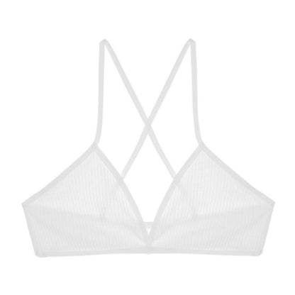 Ultra Thin Cotton Thread Criss Cross Back Triangle Cup Wireless Comfortable Breathable Bra Girl Size Underwear Women - myETYN