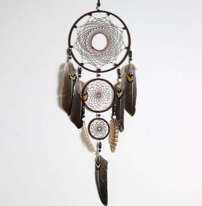 Eagle feather big three ring indoor pendant Indian dream catcher