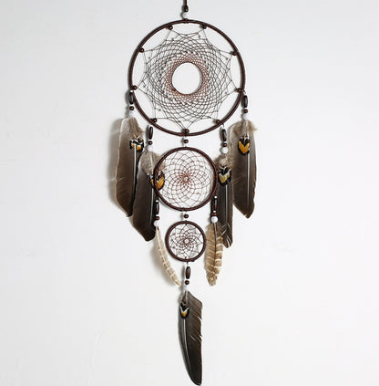 Eagle feather big three ring indoor pendant Indian dream catcher