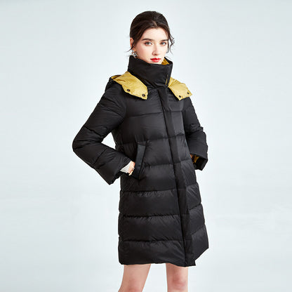 Stand collar hooded white duck down jacket