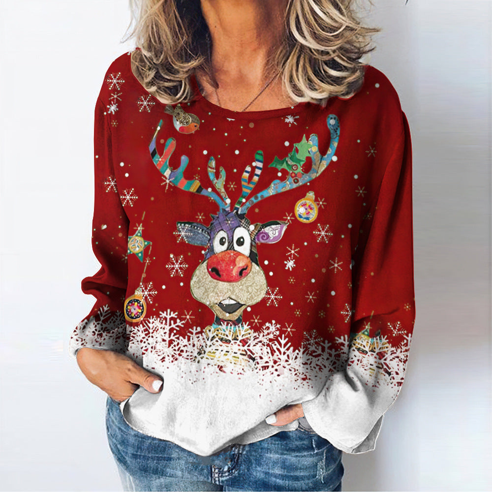 D Printed Christmas Deer Top Autumn Leisure Streetwear - myETYN