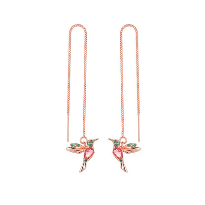 Fashion Jewelry New Unique Little Bird Drop Long Hanging Hummingbird Earrings For Women Elegant Girl Tassel Crystal Pendant Earring Jewelry