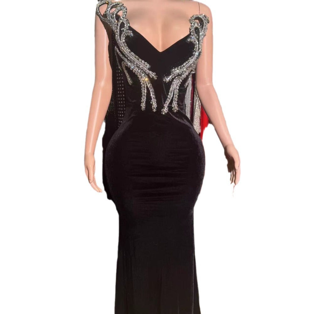Black Bandeau Slim-Fit Skinny Long Evening Dress
