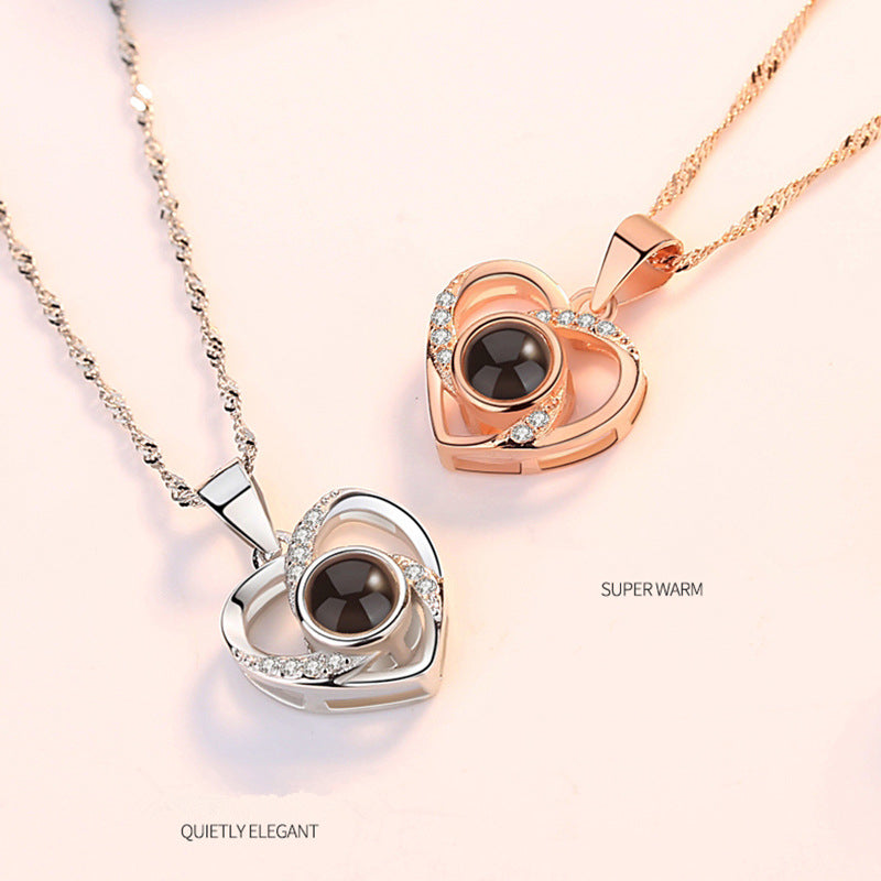 S925 Silver Romantic Colorful Photo Projection Necklace Heart Shaped Pendant Necklace - myETYN