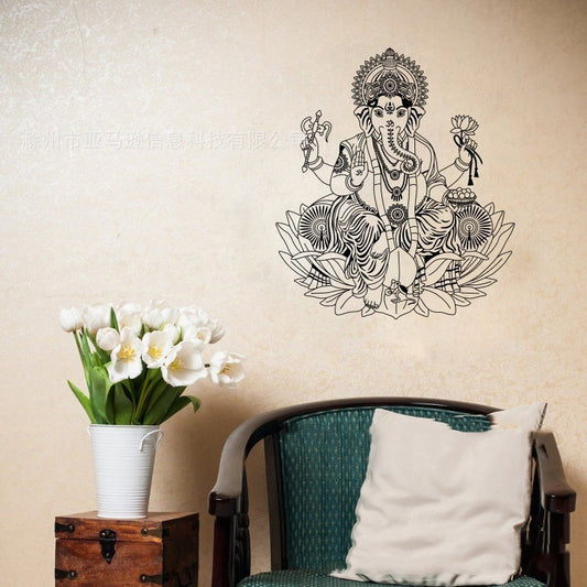 Indian Elephant Head Lotus Pattern Home Decoration Sticker