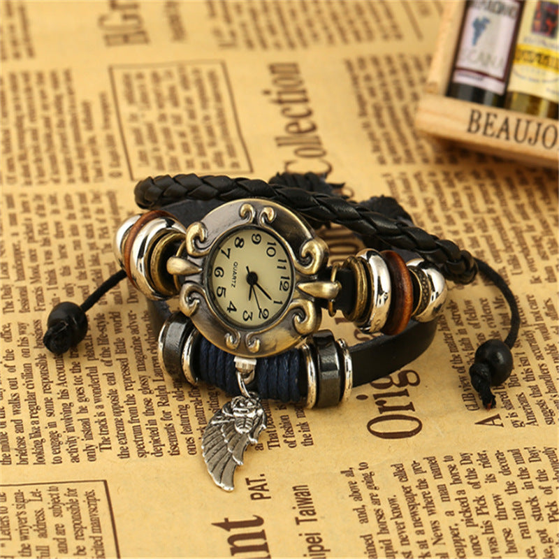 Vintage leather bracelet watch