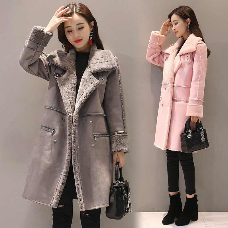 Lambskin coat with suede and cotton