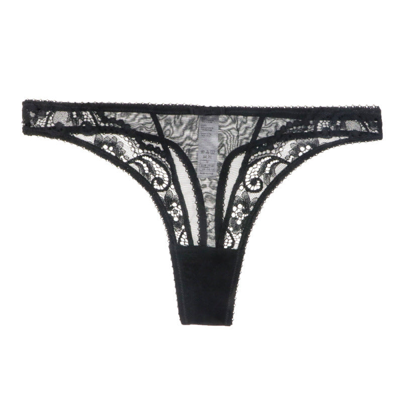 Sexy Lace T Back Women Transparent Cutout Women T-Shaped Panties Underwear Women Seduction Low Waist Black Tie - myETYN