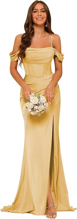 Elegant Off-the-Shoulder Satin Corset Ball Gown for Bridesmaids