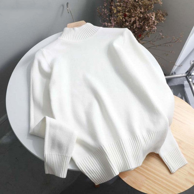 Pullover High-Collar Long-Sleeve Knitted Sweater