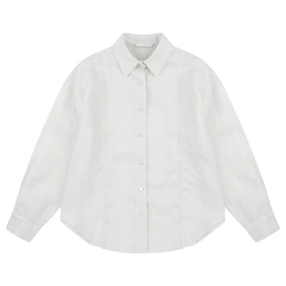 Linen Shirt French Hollow Embroidered Loose Long Sleeve Blouse