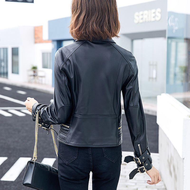 Women's Sheepskin Motorcycle Windbreaker Jacket – Street Style Leather Outerwear
