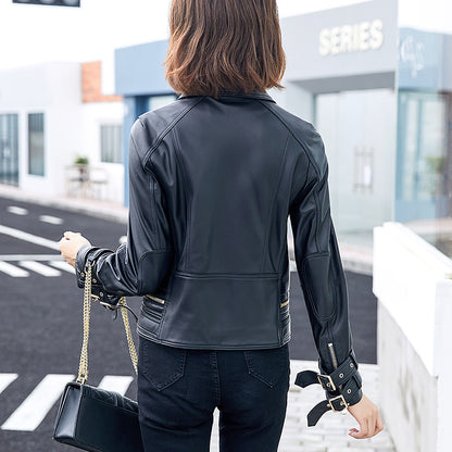 Women's Sheepskin Motorcycle Windbreaker Jacket – Street Style Leather Outerwear