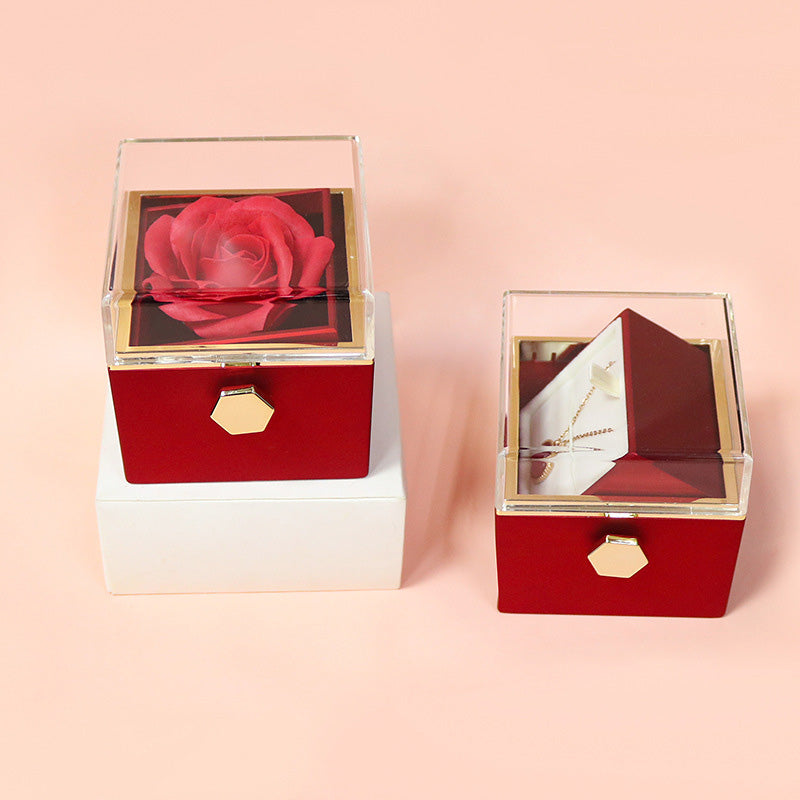 Rotating Soap Flower Rose Gift Box Creative Rotating Rose Jewelry Packaging Box Valentine's Day Gift For Women - myETYN