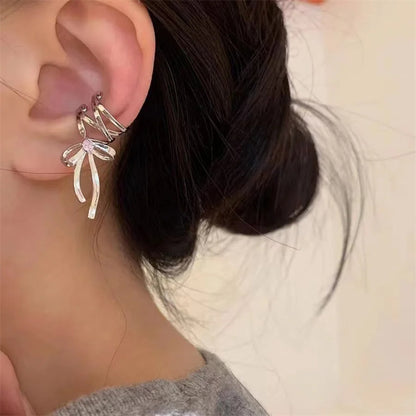 Fashion Jewelry New Ribbon Aesthetics Ear Clips Ballet Style Ribbon Bow-knot Ear Cuff For Women Fashion Non-Piercing Ear Clips Earrings Jewelry