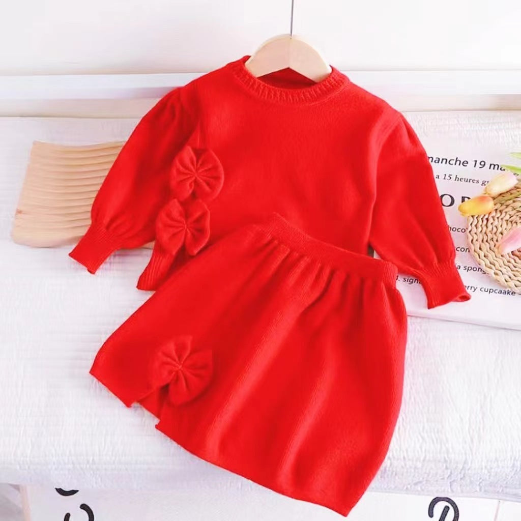 Round Neck Pullover Knit Long Sleeve Top Skirt