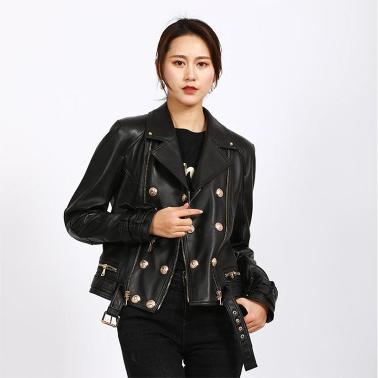 Women's Sheepskin Motorcycle Windbreaker Jacket – Street Style Leather Outerwear