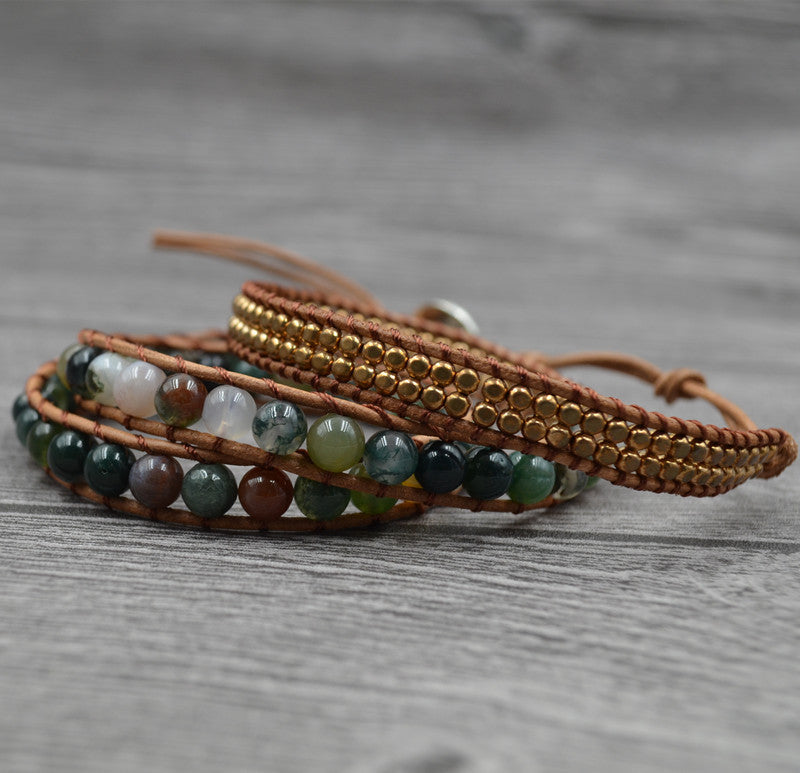 Retro Multilayer Indian Stone Beads Hand-woven Female Bracelet