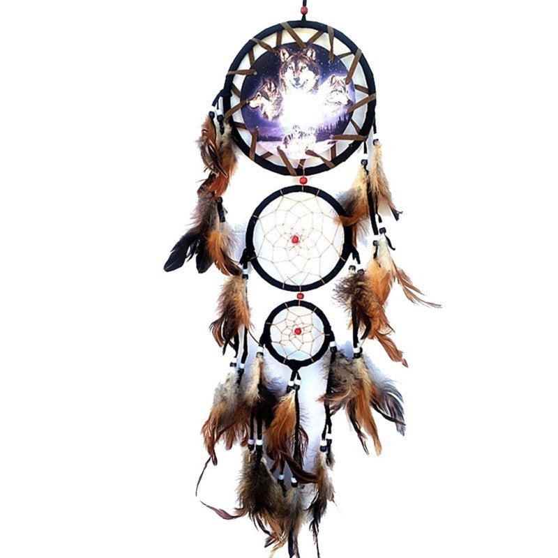 Wolf head oil painting indian dream catcher