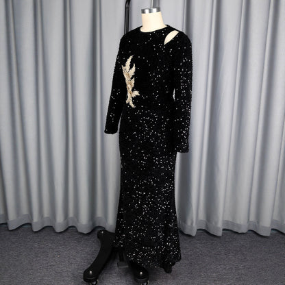 Elegant Hollow-Out Sequin Embroidery 3D Flower Dress