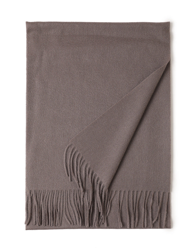 Women’s Solid Color Wool Tassel Scarf – Thick, Warm, Elegant Accessory