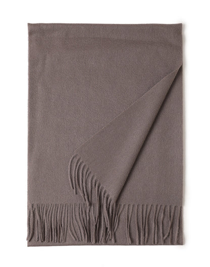 Women’s Solid Color Wool Tassel Scarf – Thick, Warm, Elegant Accessory