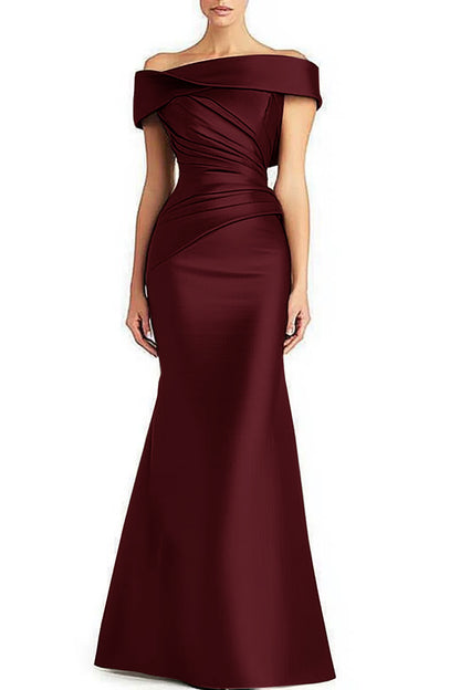 Evening Formal Pleated Off-Shoulder Maxi Dress