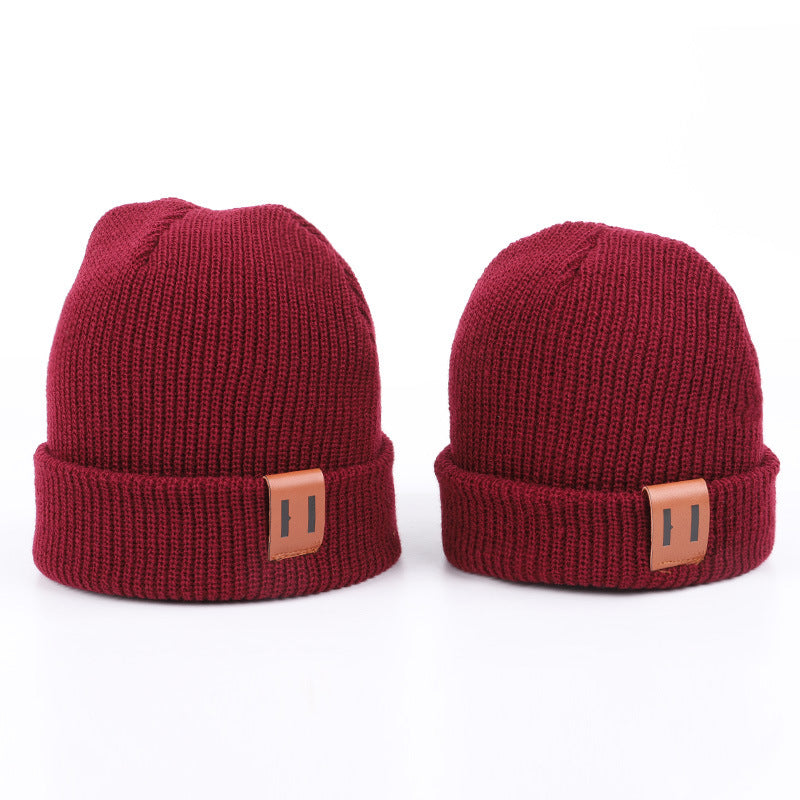 Leather Standard Solid Color Thermal Baby Knitted Cap - myETYN