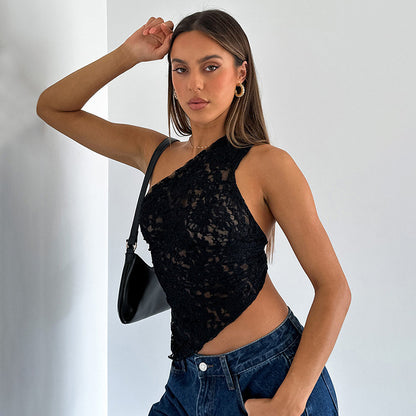 Women's Lace Backless Asymmetrical Top - Summer Streetwear