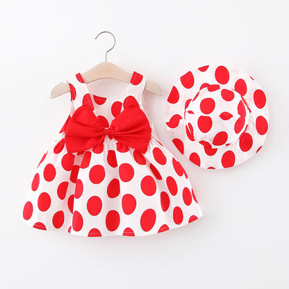 Girls' Dress Polka Dot Sleeveless Skirt Baby Suspender Skirt With Hat For Free