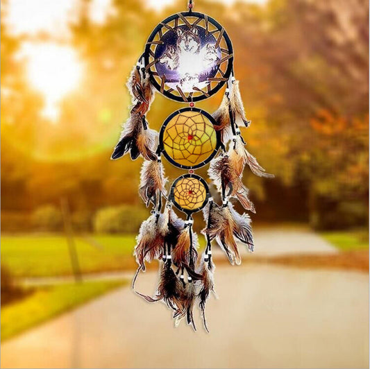 Wolf head oil painting indian dream catcher