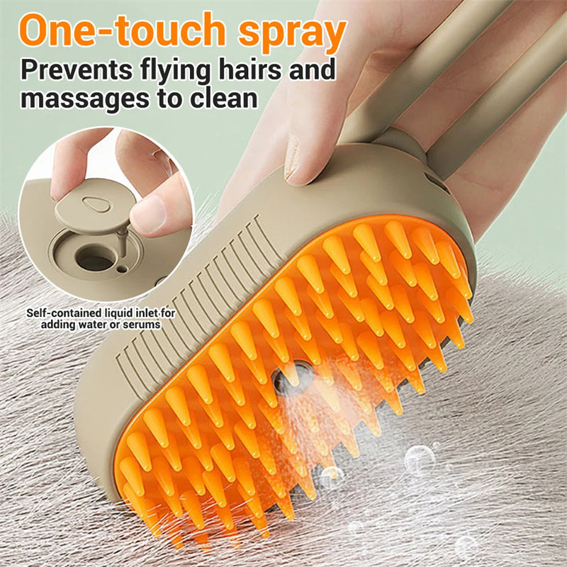 3-in-1 Electric Steam Brush for Pets - Grooming, Massage, Hair Removal