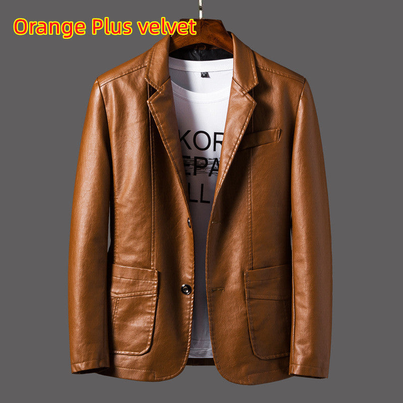 Leather Men's Autumn And Winter Jacket Thin Lapel