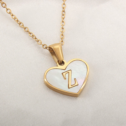 26 Letter Heart-shaped Necklace White Shell Love Clavicle Chain Fashion Personalized Necklace For Women Jewelry Valentine's Day - myETYN