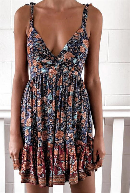 Women's Strappy Low-cut Printed Dress