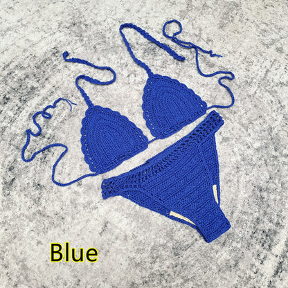 3-piece European And American Handmade Crochet Bikini Beach Skirt Swimsuit Suit