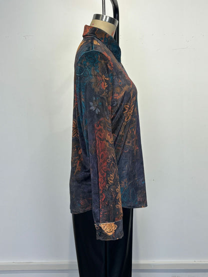 Women’s Retro Boho Floral Button-Down Blouse – Vintage Charm, Effortless Style