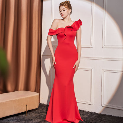 High-End One-Shoulder Slimming Long Dress