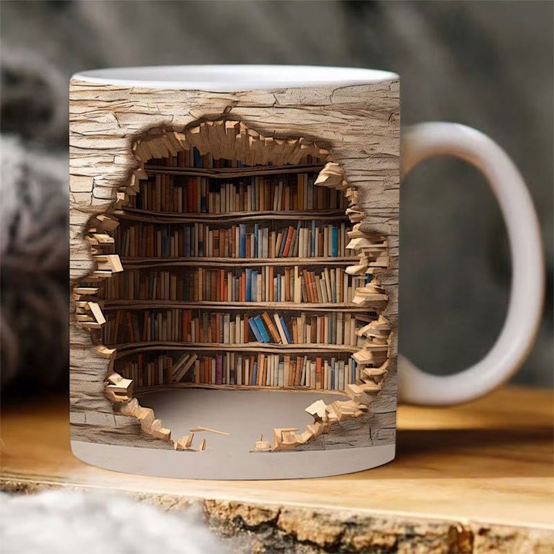 3D Bookshelf Mug Creative Ceramic Water Cup With Handle A Library Shelf Space Book Lovers Coffee Mug Birthday Christmas Gift - myetyn