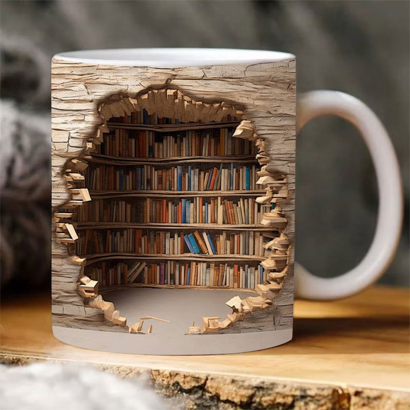 3D Bookshelf Mug Creative Ceramic Water Cup With Handle A Library Shelf Space Book Lovers Coffee Mug Birthday Christmas Gift - myETYN