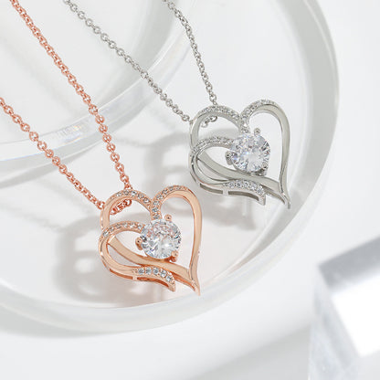 Zircon Double Love Necklace With Rhinestones Ins Personalized Heart-shaped Necklace Clavicle Chain Jewelry For Women Valentine's Day - myETYN