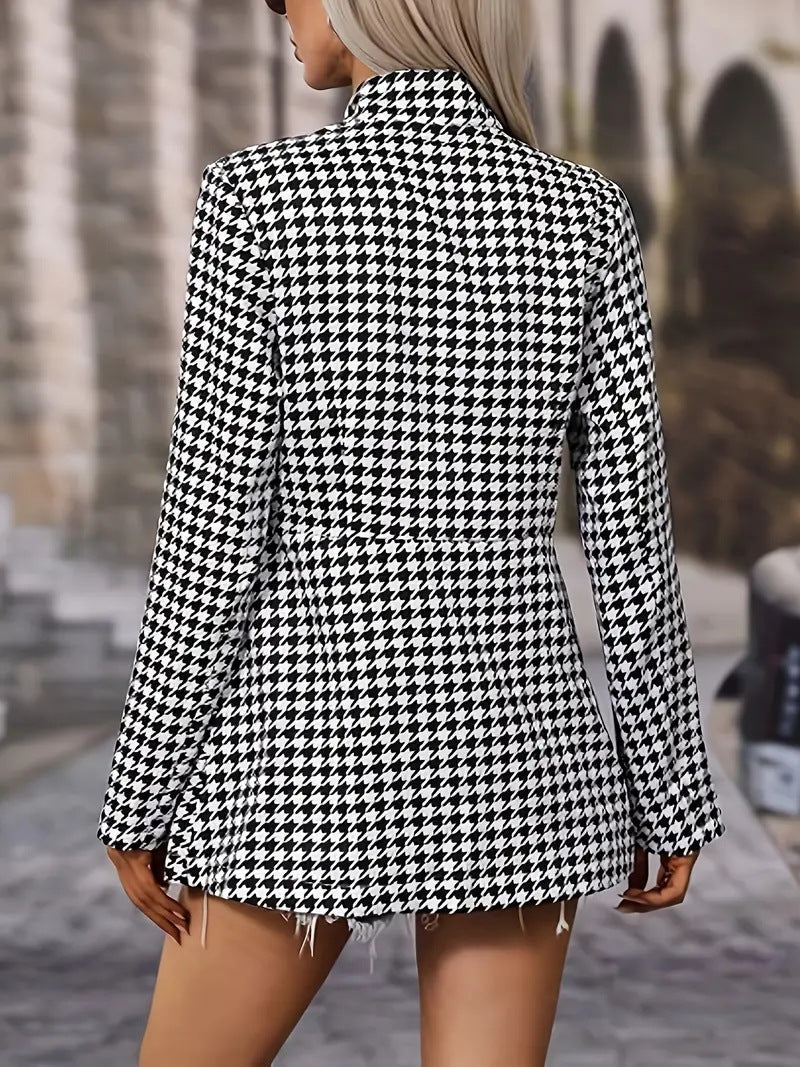New Fashion Stand Collar Houndstooth Printed Coat - myETYN