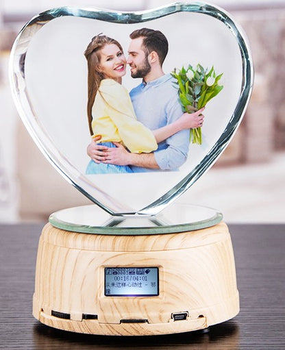 Personalized Gifts Crystal Photo Night Lamp Bluetooth Rotating Color Changing Music Player 3D Inner Carved - myETYN