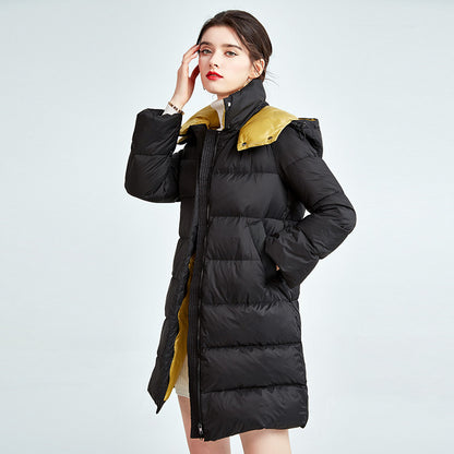 Stand collar hooded white duck down jacket