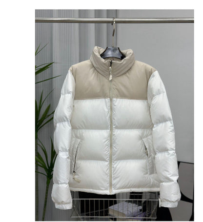 Winter Stand Collar Contrast-colored Coat Cotton Padded Jacket For Men Women Clothing