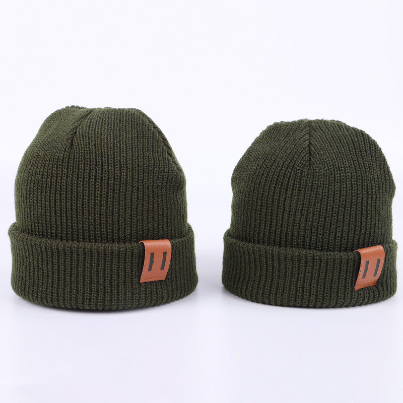 Leather Standard Solid Color Thermal Baby Knitted Cap - myETYN